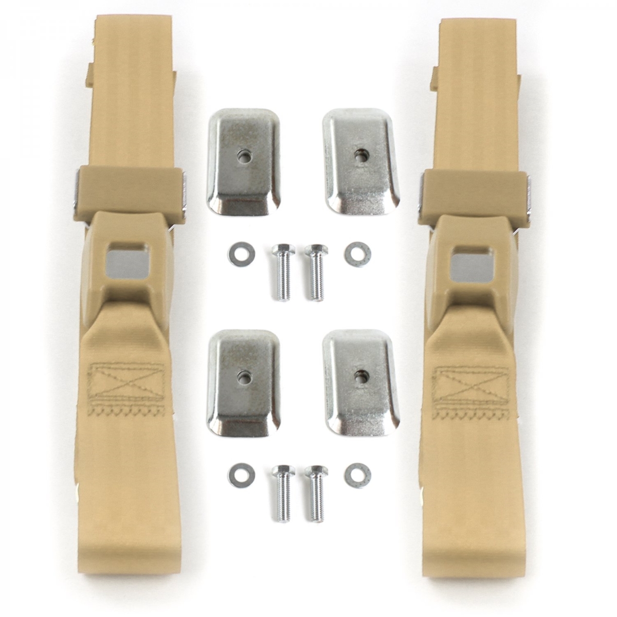 Standard 2 Point Tan Lap Bucket Seat Belt Kit with Bracketry for 1969-1972 Chevy FS Blazer - 2 Belts