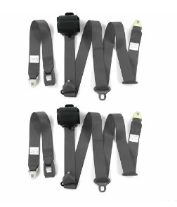Airplane 3 Point Charcoal Retractable Bucket Seat Belt Kit with Bracketry for 1982-1994 Chevy Cavalier - 2 Belts