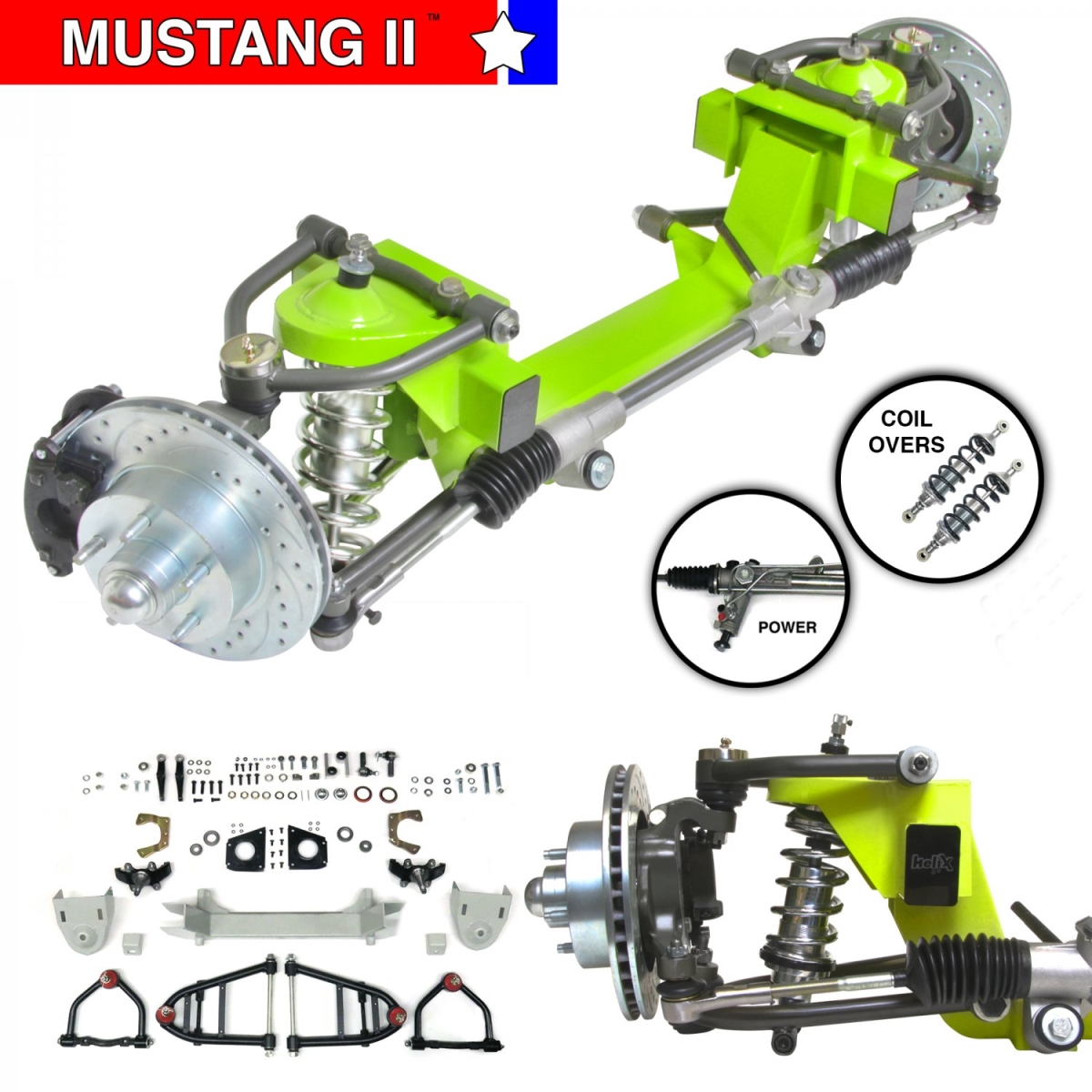 Helix 9055179 Suspension Coil Over (67-69 Chevy Camaro Mustang II IFS 2" Drop 5x5.5 Power LHD Rack)