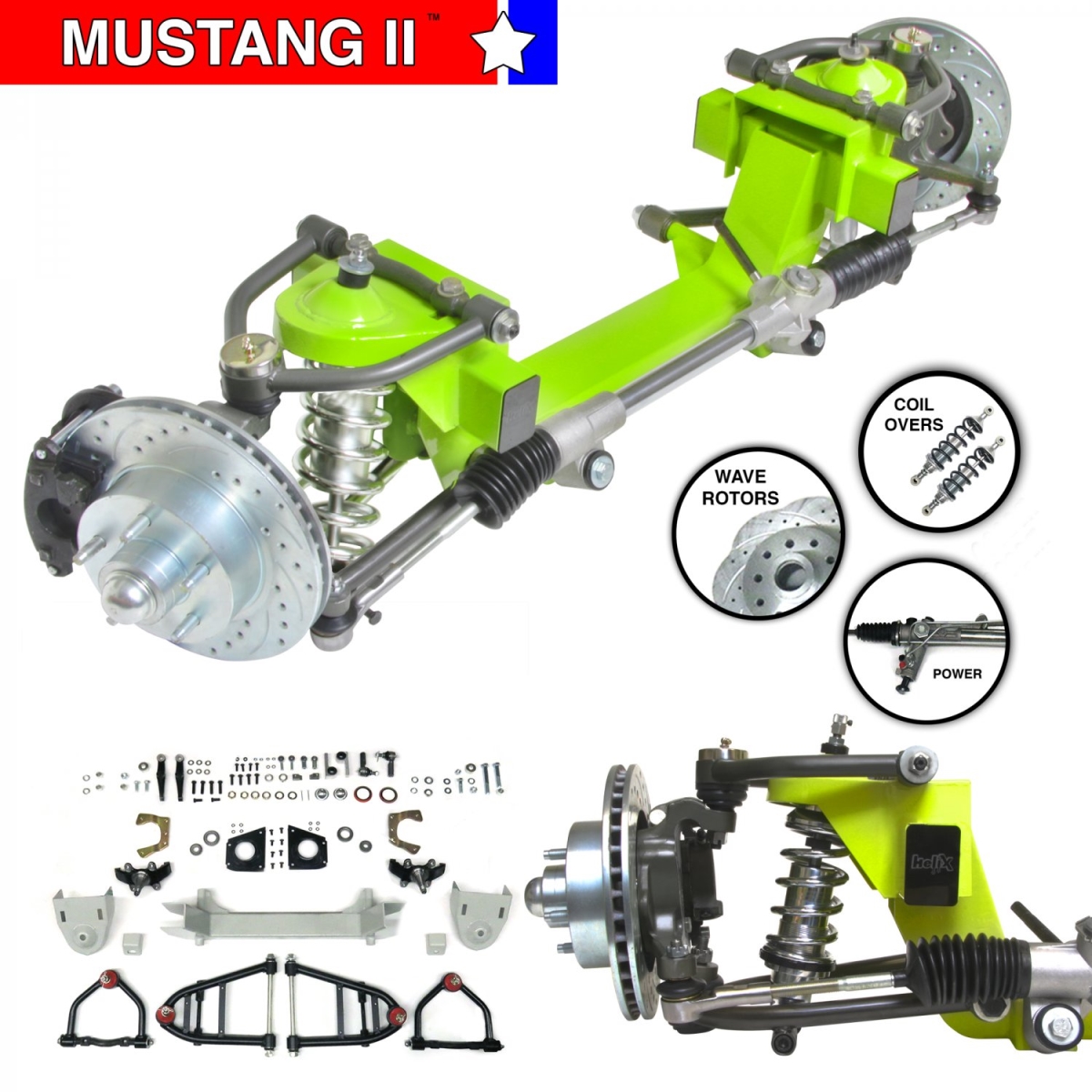 Helix 9057377 Suspension Coil Over (33 Buick 50 Mustang II IFS 2" Drop 5x4.75 Power LHD Rack)