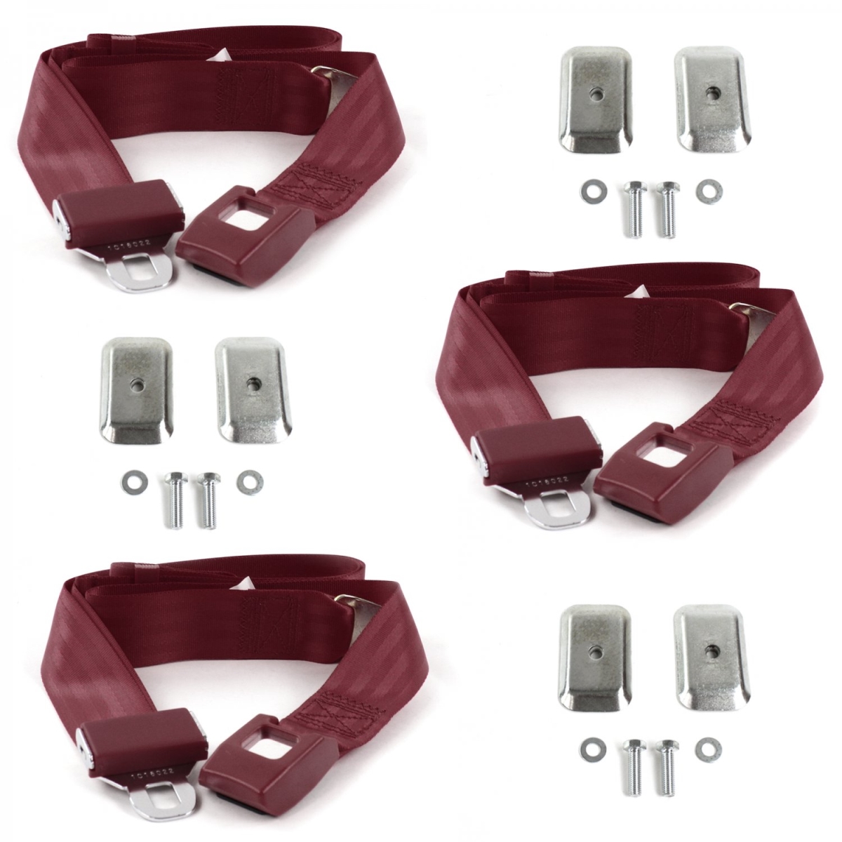 Standard 2 Point Burgundy Lap Bench Seat Belt Kit with Bracketry for 1966-1973 Jeep Commando - 3 Belts