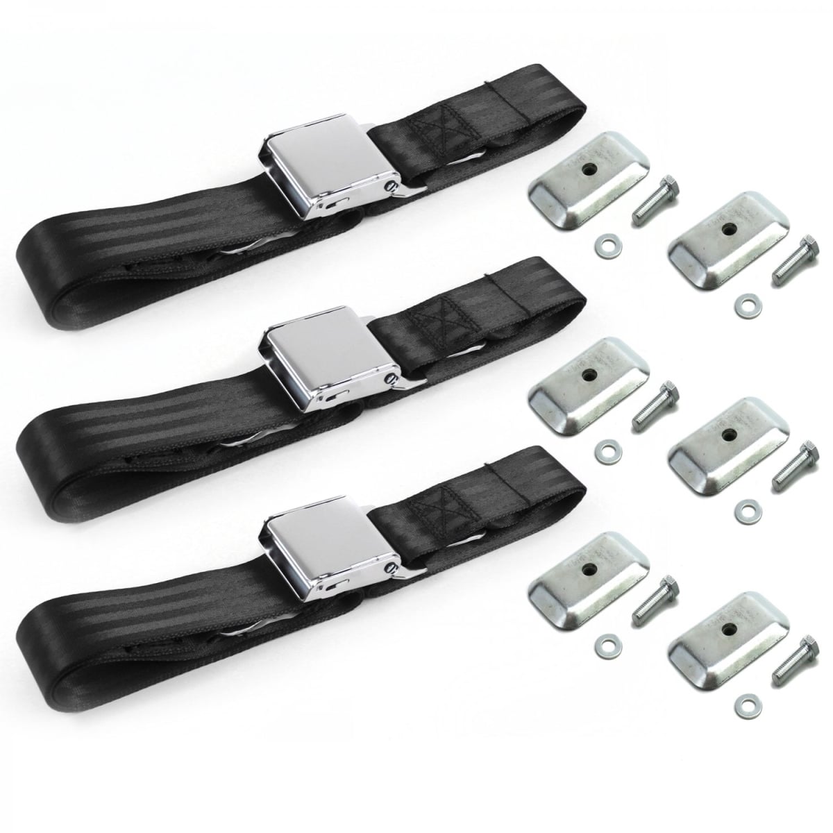 Airplane 2 Point Black Lap Bench Seat Belt Kit with Bracketry for 1978-1979 Ford Bronco - 3 Belts