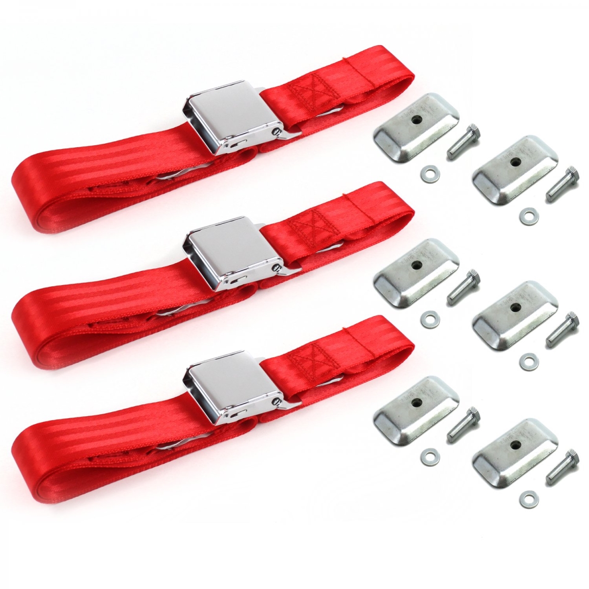 Airplane 2 Point Red Lap Bench Seat Belt Kit with Bracketry for 1955-1959 Chevy Truck - 3 Belts