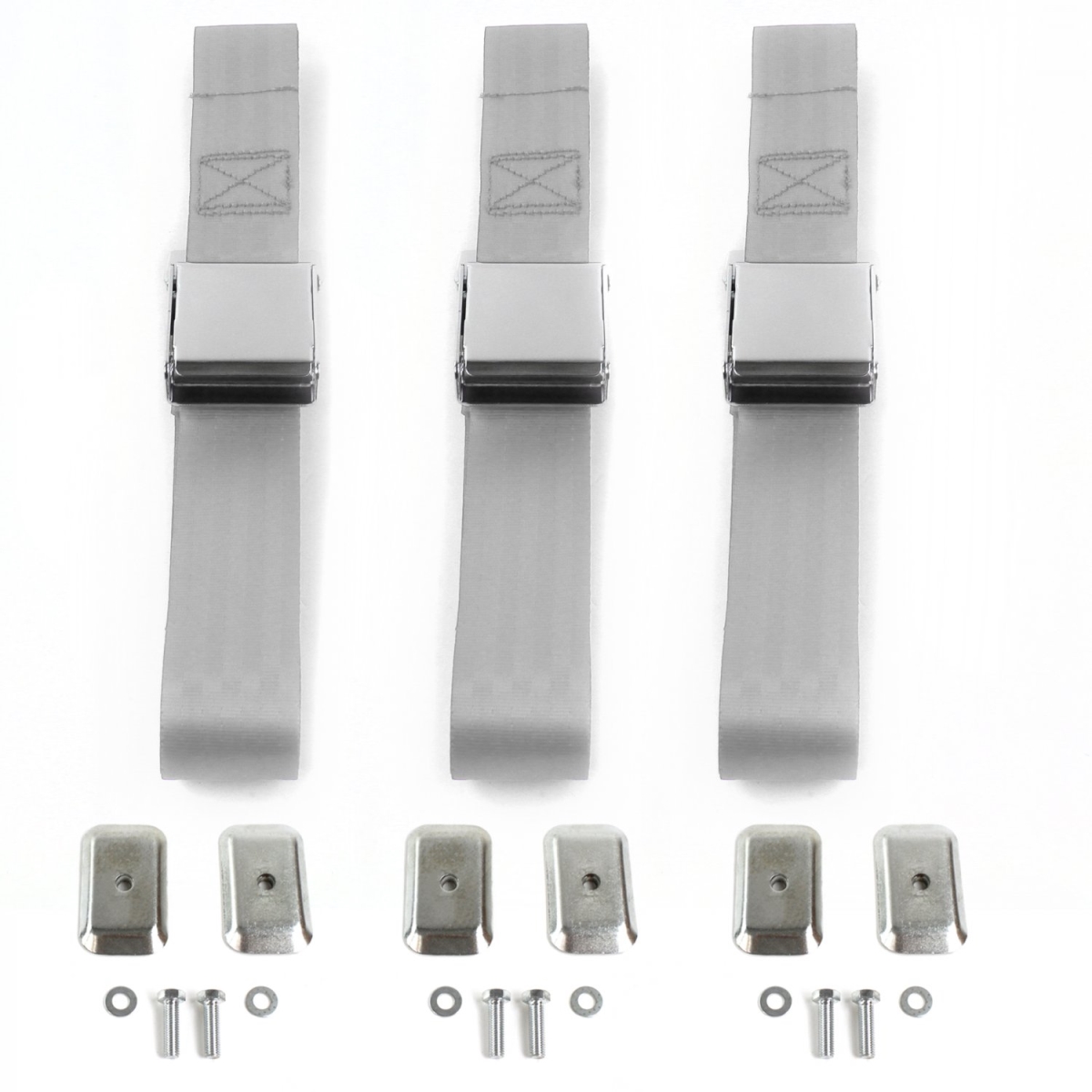Airplane 2 Point Gray Lap Bench Seat Belt Kit with Bracketry for 1960-1963 Ford Falcon - 3 Belts