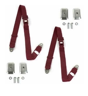 Standard 2 Point Burgundy Lap Bucket Seat Belt Kit with Bracketry for 1966-1973 Jeep Commando - 2 Belts