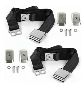 Airplane 2 Point Black Lap Bucket Seat Belt Kit with Bracketry for 1997-2006 Jeep Wrangler & TJ - 2 Belts