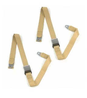 691214 Airplane 2 Point Tan Lap Bucket Seat Belt Kit with Bracketry for 1900-1927 Early Cars - 2 Belts
