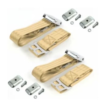 691330 Airplane 2 Point Tan Lap Bucket Seat Belt Kit with Bracketry for 1949-1967 VW Type 2 Split - 2 Belts