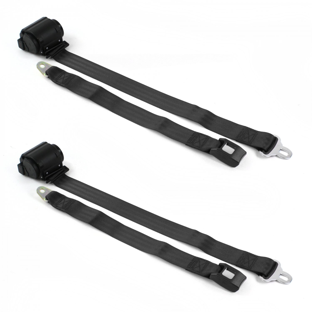 Standard 2 Point Black Retractable Bucket Seat Belt Kit for 1955-1957 Chevy Bel Air - 2 Belts -  Geared2Golf, GE1347731