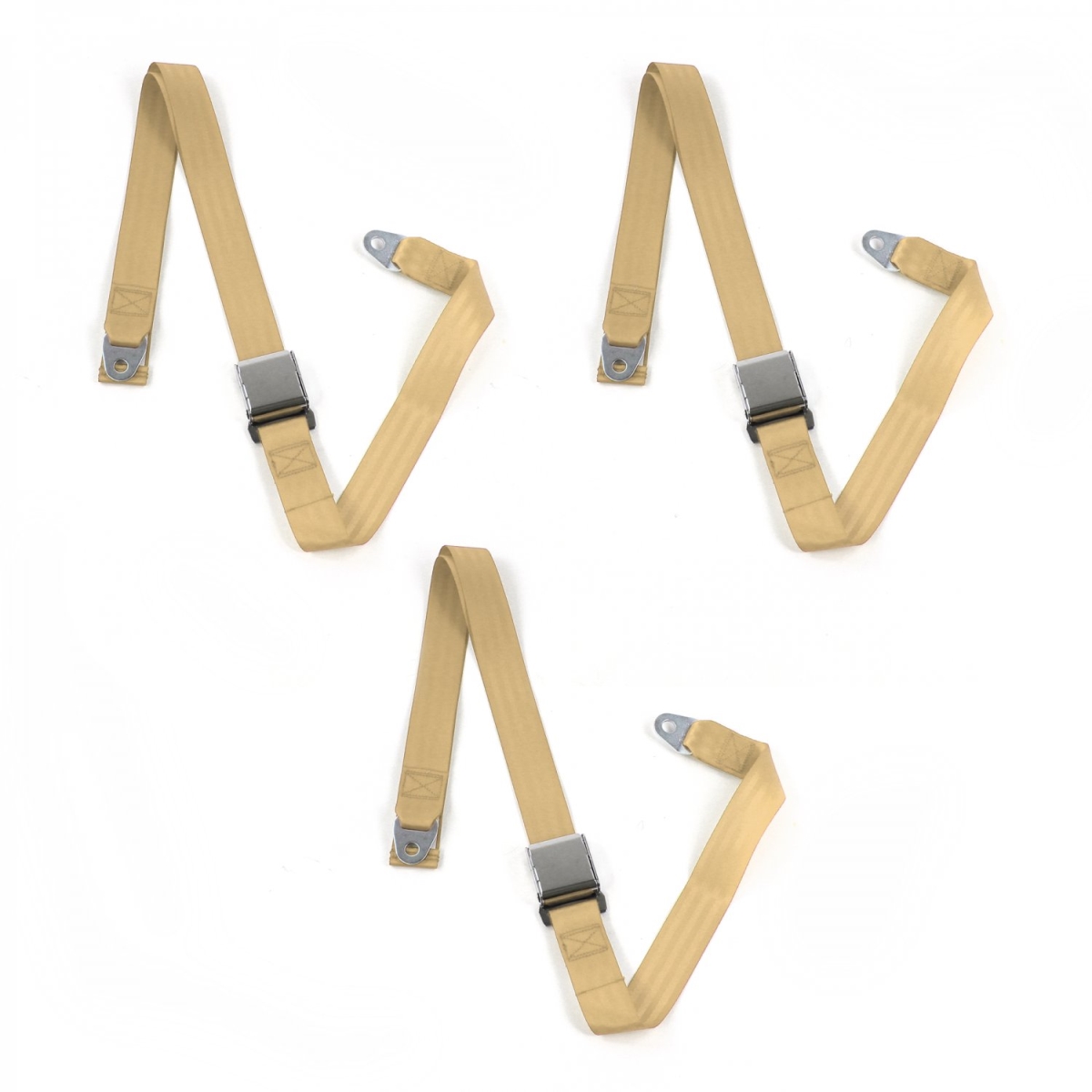 Airplane 2 Point Tan Lap Bench Seat Belt Kit for 1971-1973 Ford Mustang - 3 Belts