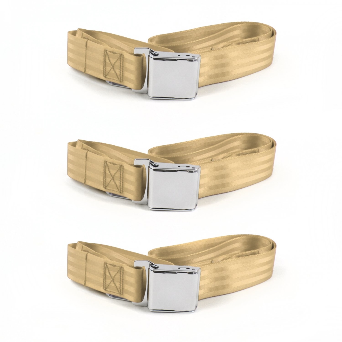 661985 Airplane 2 Point Tan Lap Bench Seat Belt Kit for 1966-1977 Ford Bronco - 3 Belts