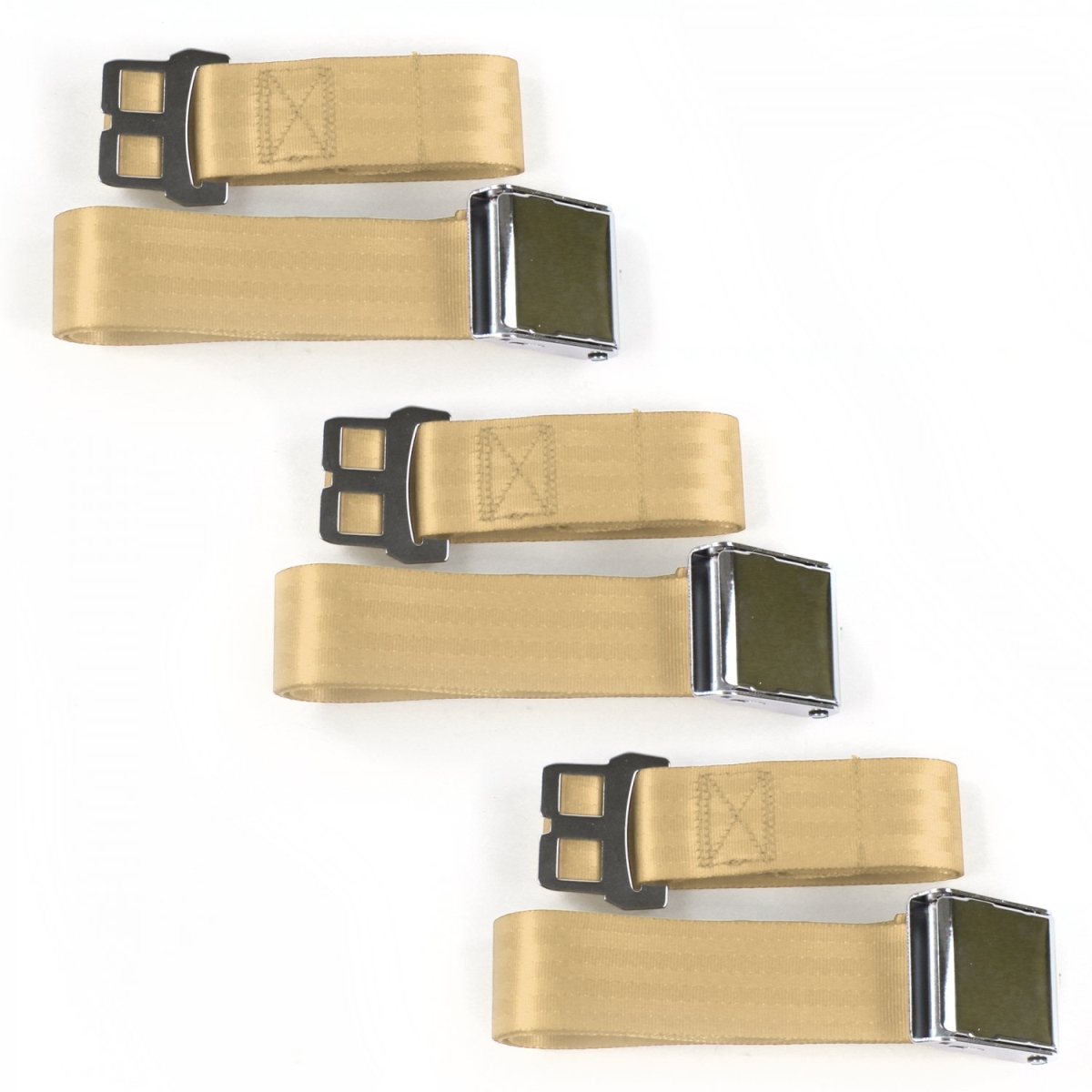 Airplane 2 Point Tan Lap Bench Seat Belt Kit for 1949-1967 VW Type 2 Split - 3 Belts
