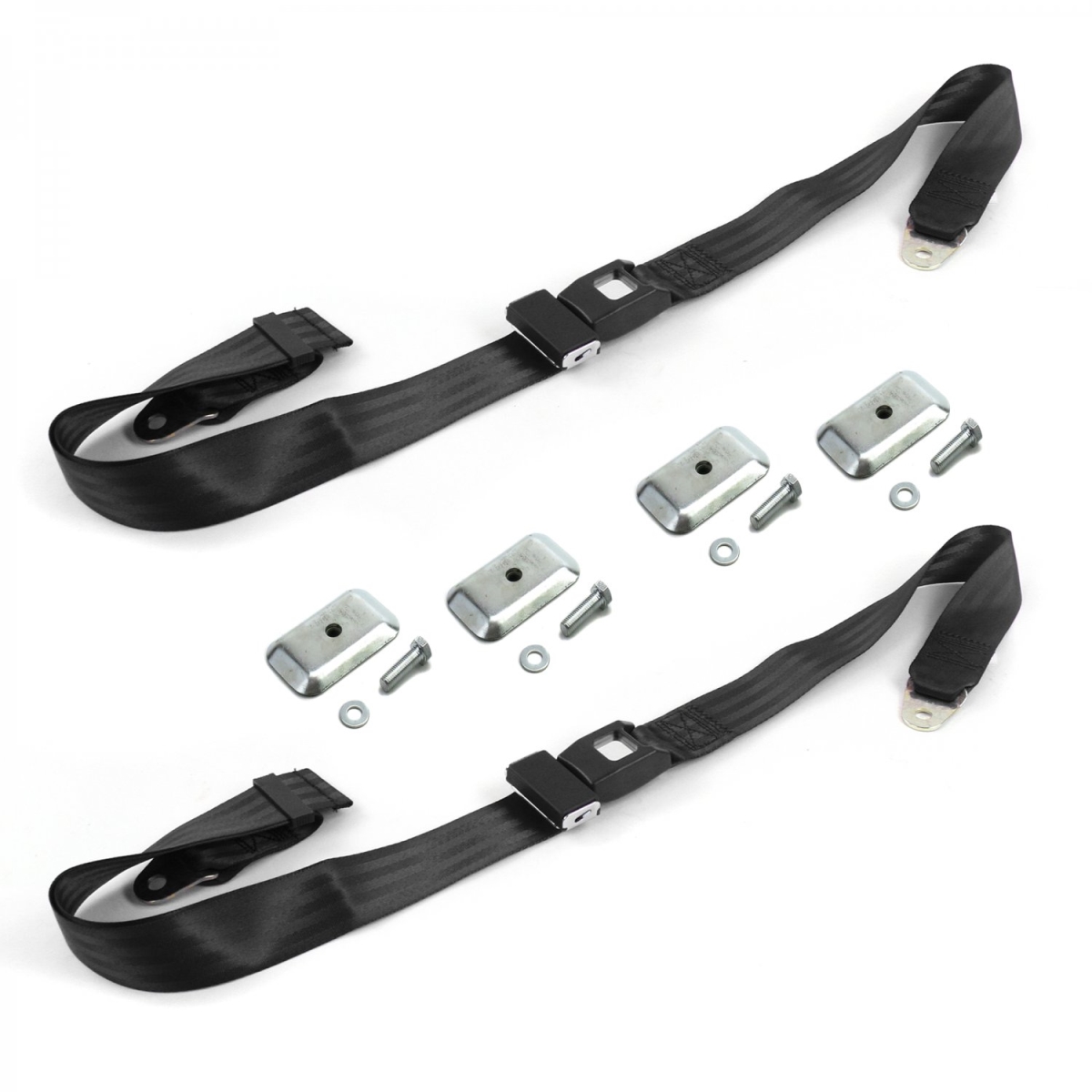 675357 Standard 2 Point Black Lap Bucket Seat Belt Kit with Bracketry for 1961-1980 IH Scout - 2 Belts