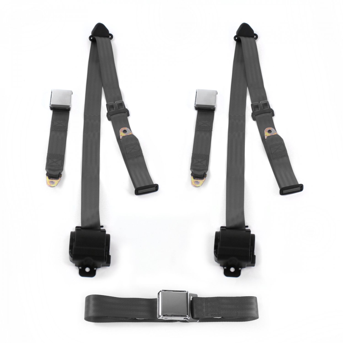 Airplane 3 Point Charcoal Retractable Bench Seat Belt Kit for 1997-2006 Jeep Wrangler & TJ - 3 Belts