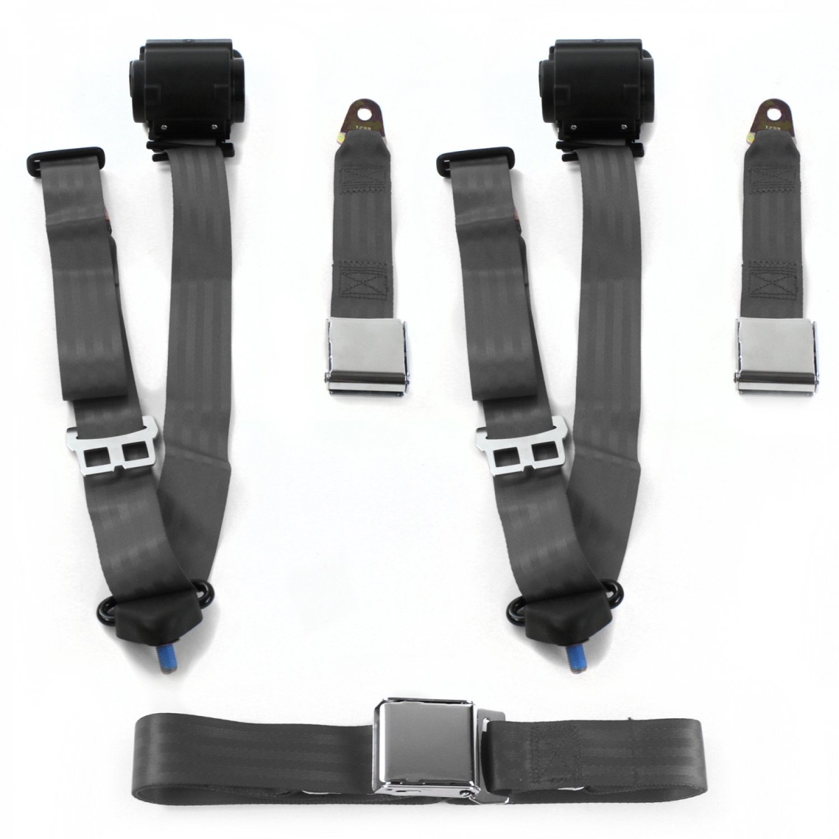 675596 Airplane 3 Point Charcoal Retractable Bench Seat Belt Kit for 1949-1954 Chevy Bel Air - 3 Belts