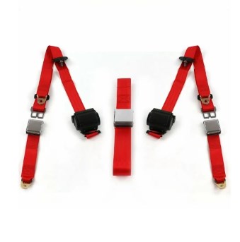 697094 Standard 3 Point Red Retractable Bucket Seat Belt Kit with Bracketry for 1974-1983 Jeep Cherokee - 2 Belts