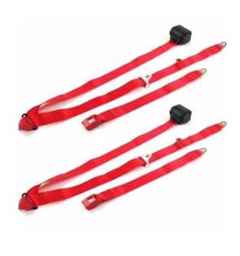 697110 Standard 3 Point Red Retractable Bucket Seat Belt Kit with Bracketry for 1982-1994 Chevy Cavalier - 2 Belts