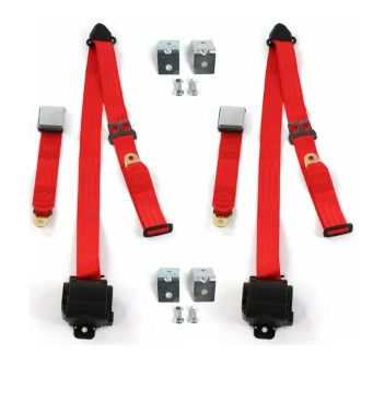 697122 Standard 3 Point Red Retractable Bucket Seat Belt Kit with Bracketry for 1970-1979 AMC Gremlin - 2 Belts