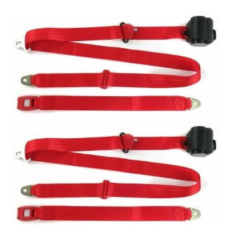 697130 Standard 3 Point Red Retractable Bucket Seat Belt Kit with Bracketry for 1941-1948 Early Cars - 2 Belts