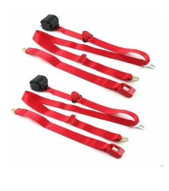 697148 Standard 3 Point Red Retractable Bucket Seat Belt Kit with Bracketry for 1949-1967 VW Type 2 Split - 2 Belts