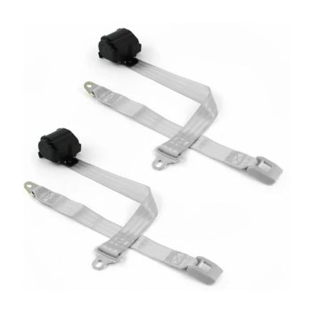 697157 Standard 3 Point Gray Retractable Bucket Seat Belt Kit with Bracketry for 1968-1974 Ford Van - 2 Belts