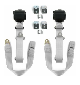 697237 Standard 3 Point Gray Retractable Bucket Seat Belt Kit with Bracketry for 1961-1964 Chevy Impala - 2 Belts