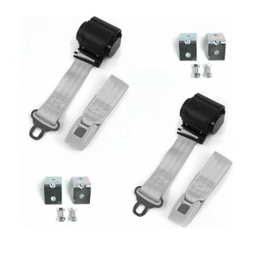 697274 Standard 3 Point Gray Retractable Bucket Seat Belt Kit with Bracketry for 1971-1973 Ford Mustang - 2 Belts