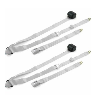 697405 Standard 3 Point Gray Retractable Bucket Seat Belt Kit with Bracketry for 1982-1994 Chevy Cavalier - 2 Belts