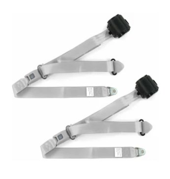 697415 Standard 3 Point Gray Retractable Bucket Seat Belt Kit with Bracketry for 1967-1974 AMC AMX - 2 Belts