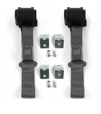 697486 Standard 3 Point Charcoal Retractable Bucket Seat Belt Kit with Bracketry for 1979-1993v Ford Mustang - 2 Belts