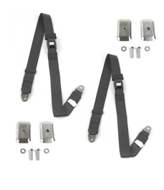 Standard 3 Point Charcoal Retractable Bucket Seat Belt Kit with Bracketry for 1953-1957 VW Type 1 Oval - 2 Belts