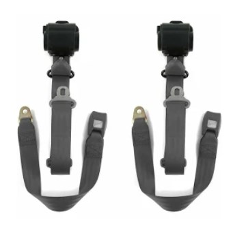 697586 Standard 3 Point Charcoal Retractable Bucket Seat Belt Kit with Bracketry for 1962-1965 Chevy II - 2 Belts