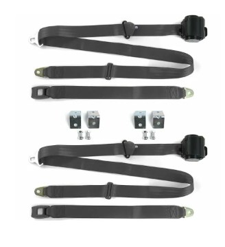 Standard 3 Point Charcoal Retractable Bucket Seat Belt Kit with Bracketry for 1980-1986 Ford Truck F150 - 2 Belts