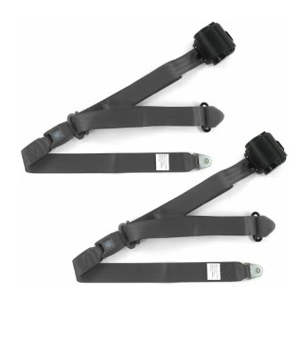 697697 Standard 3 Point Charcoal Retractable Bucket Seat Belt Kit with Bracketry for 1971-1976 Chevy Impala - 2 Belts