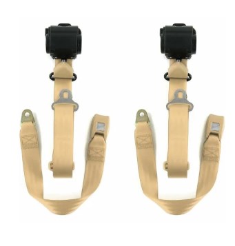 Standard 3 Point Burgundy Retractable Bucket Seat Belt Kit with Bracketry for 1946-1961 Desoto - 2 Belts