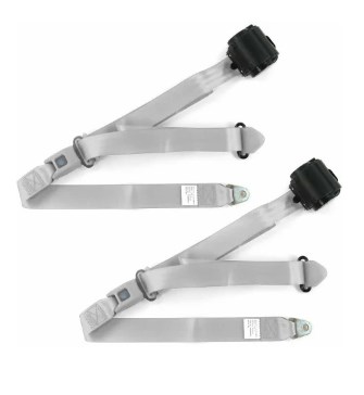 Standard 3 Point Burgundy Retractable Bucket Seat Belt Kit with Bracketry for 1949-1954 Chevy Bel Air - 2 Belts
