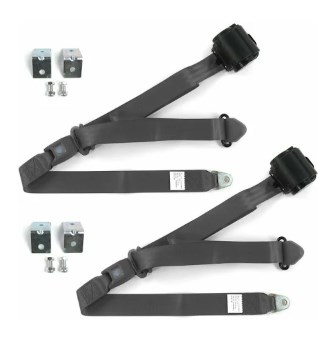 697909 Standard 3 Point Burgundy Retractable Bucket Seat Belt Kit with Bracketry for 1967-1976 Ford Thunderbird - 2 Belts