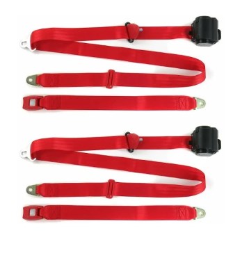 697983 Standard 3 Point Burgundy Retractable Bucket Seat Belt Kit with Bracketry for 1961-1980 IH Scout - 2 Belts