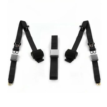 698051 Airplane 3 Point Black Retractable Bucket Seat Belt Kit with Bracketry for 1946-1961 Desoto - 2 Belts