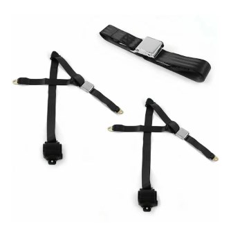 Airplane 3 Point Black Retractable Bucket Seat Belt Kit with Bracketry for 1961-1967 Ford Van - 2 Belts