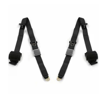 698170 Airplane 3 Point Black Retractable Bucket Seat Belt Kit with Bracketry for 1960-1961 Ford Fairlane - 2 Belts