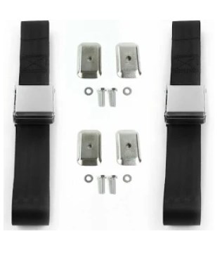 Airplane 3 Point Black Retractable Bucket Seat Belt Kit with Bracketry for 1950-1954 Nash Rambler - 2 Belts