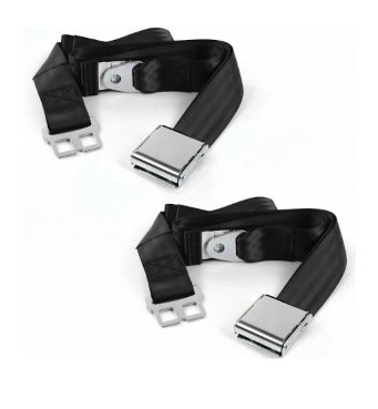 Airplane 3 Point Black Retractable Bucket Seat Belt Kit with Bracketry for 1987-1996 Jeep Wrangler - 2 Belts