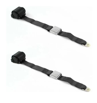 Airplane 3 Point Black Retractable Bucket Seat Belt Kit with Bracketry for 1963-1991 Jeep Wagoneer - 2 Belts