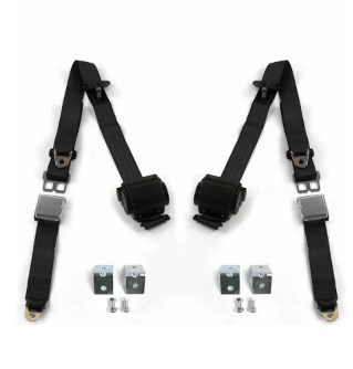 698269 Airplane 3 Point Black Retractable Bucket Seat Belt Kit with Bracketry for 1961-1980 IH Scout - 2 Belts