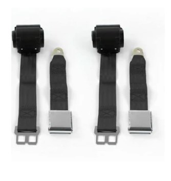 Airplane 2 Point Black Retractable Bucket Seat Belt Kit with Bracketry for 1941-1948 Ford - 2 Belts