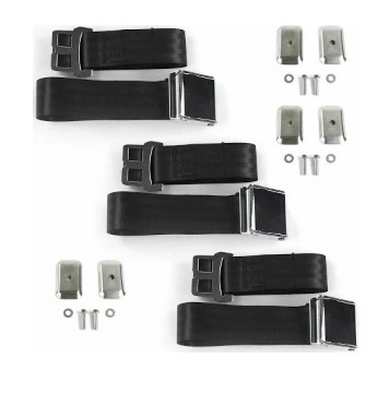 694582 Airplane 2 Point Black Retractable Bucket Seat Belt Kit with Bracketry for 1960-1962 Chevy Truck - 2 Belts