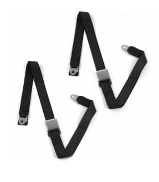 694674 Airplane 2 Point Black Retractable Bucket Seat Belt Kit with Bracketry for 1959-1960 Chevy Impala - 2 Belts