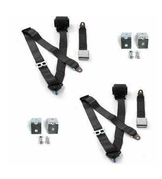 694677 Airplane 2 Point Black Retractable Bucket Seat Belt Kit with Bracketry for 1948-1967 Frazer Nash - 2 Belts