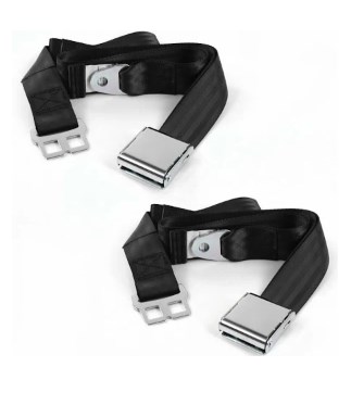 Airplane 2 Point Black Retractable Bucket Seat Belt Kit with Bracketry for 1935-1940 Early Cars - 2 Belts